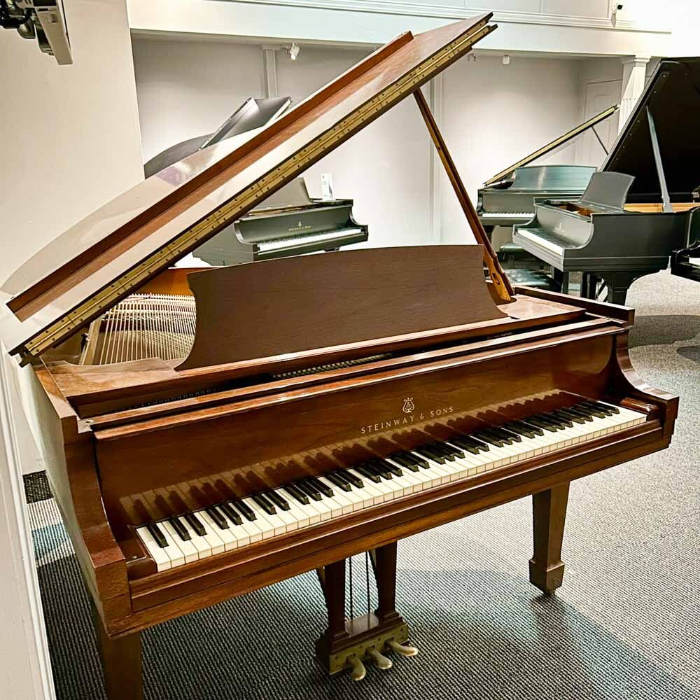 Used Steinway M Satin Mahogany Grand Piano Left Angle